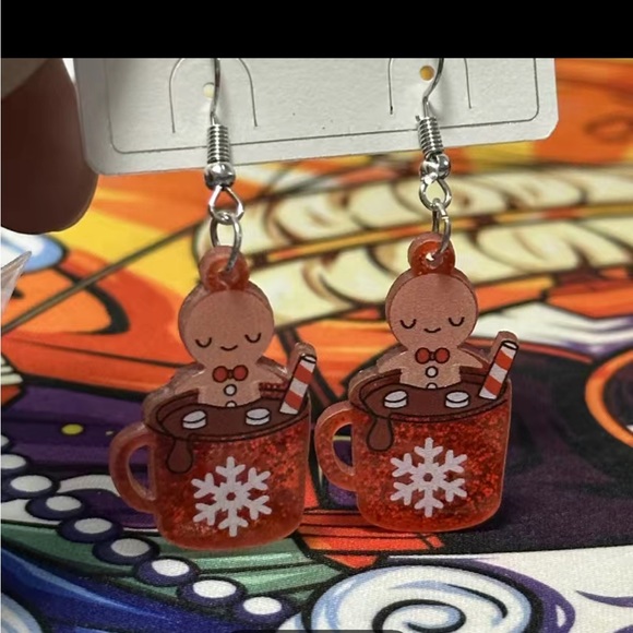 Jewelry - Gingerbread coffee cup dangle earrings